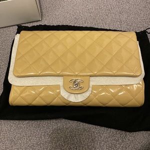 Chanel Patent Flap Quilted Clutch Bag w/ Chain